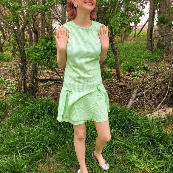Vintage Green Seer Sucker Romper Dress Sears - Picture 3 of 8